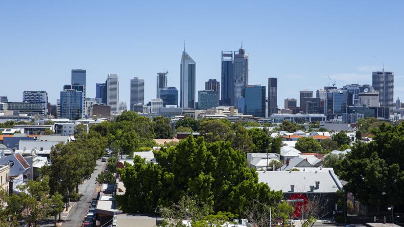 Pictures of the view of the Perth skyline from the Baltinas apartments 539 Beaufort Street in Mt Lawley, Perth. The Perth central business district (CBD) / city skyline as seen from Mount Lawley.